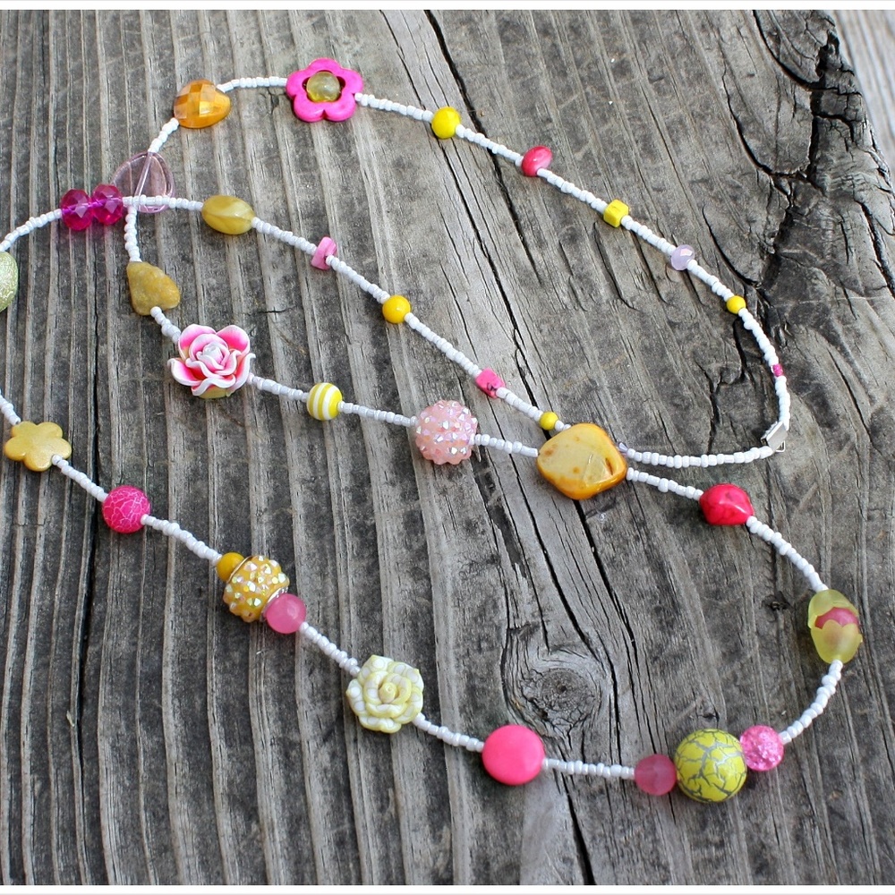 36" Tropical Fruit Pink Yellow Sweater Necklace